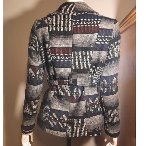 CHARLOTTE RUSSE Wool Blend Boho Southwestern Belted Cardigan Jacket M Cozycore - Picture 5 of 8